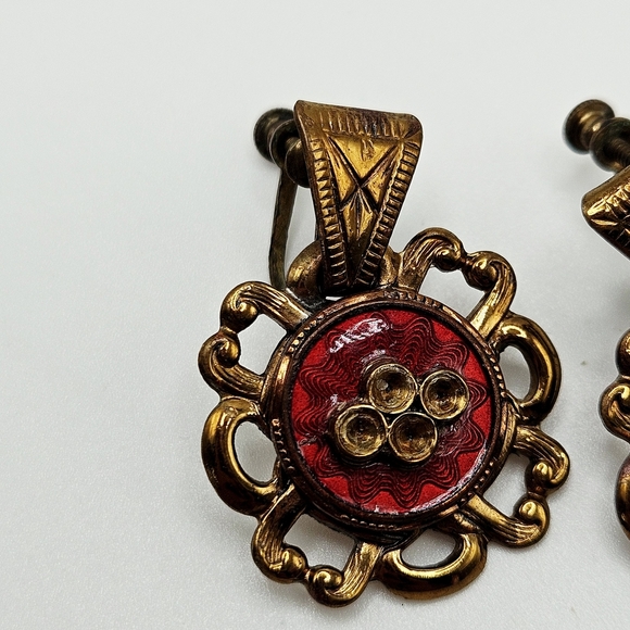 VINTAGE Victorian Style Gold Tone Dangle Earrings Screw Clip Back MCM - Picture 5 of 5